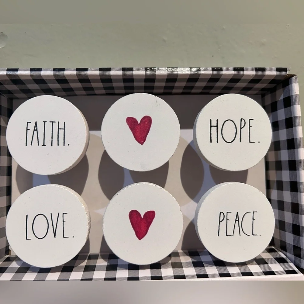 Rae Dunn Set of 6 White Round Drawer Knobs With Red Heart Accents